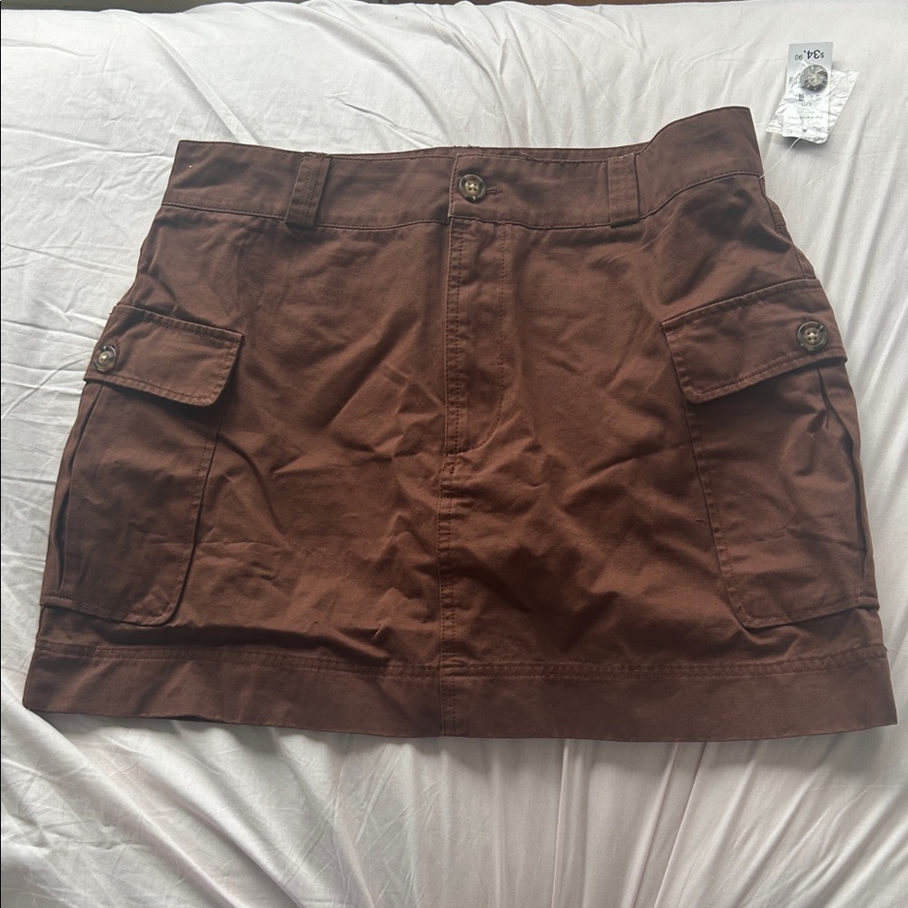 Brown Cotton Cargo Mini Skirt
